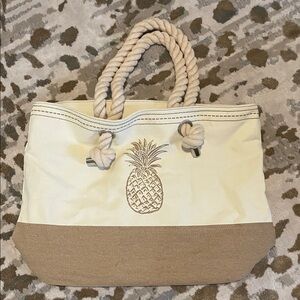 Pineapple Rope Handle Cream and Tan Tote / Beach Bag